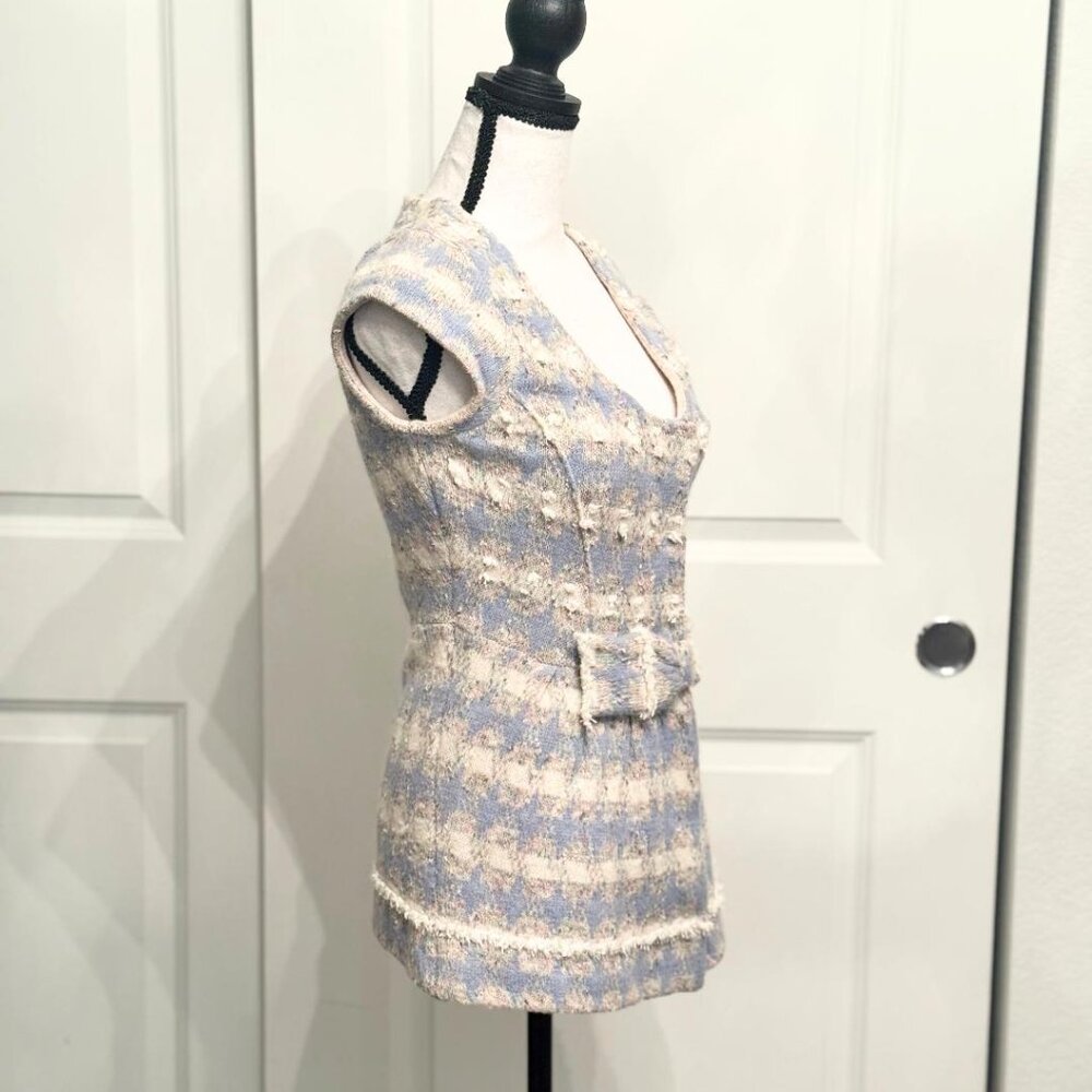 Charlie & Robin Light Blue Cream Wool Short Sleeve Sweater Vest w/Bow, XS - Picture 2 of 5